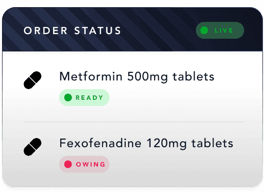 Order status in the Cure Clinics app
